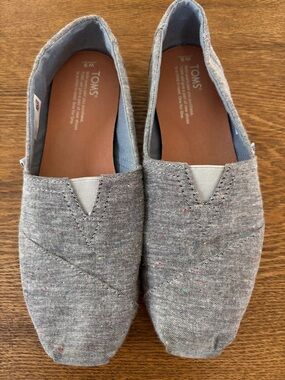 Women’s TOMS Grey Canvas Slip-On Loafers with Multicolor Speckle